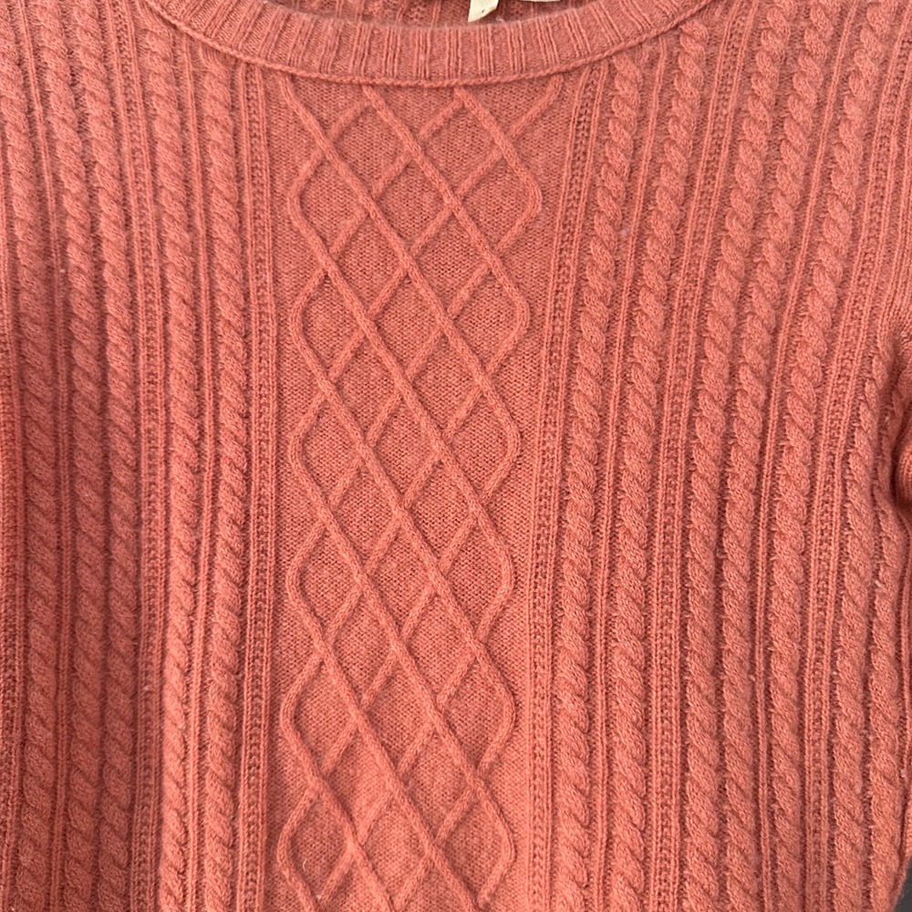 Inhabit Cashmere Blend Coral Cable Knit Sweater | Coral - Picture 8 of 11